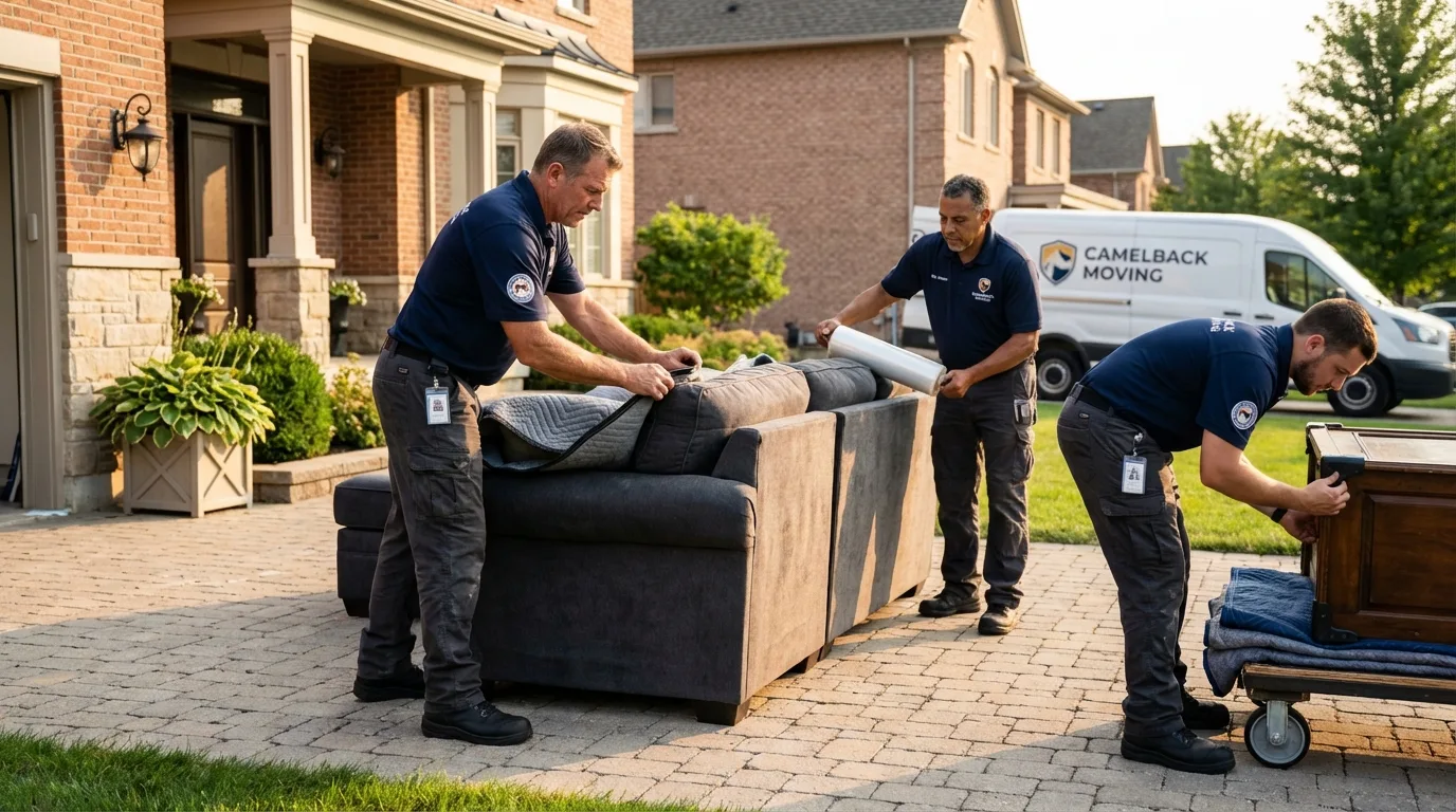 Large estate moving crew wrapping furniture in Carrollton, MI