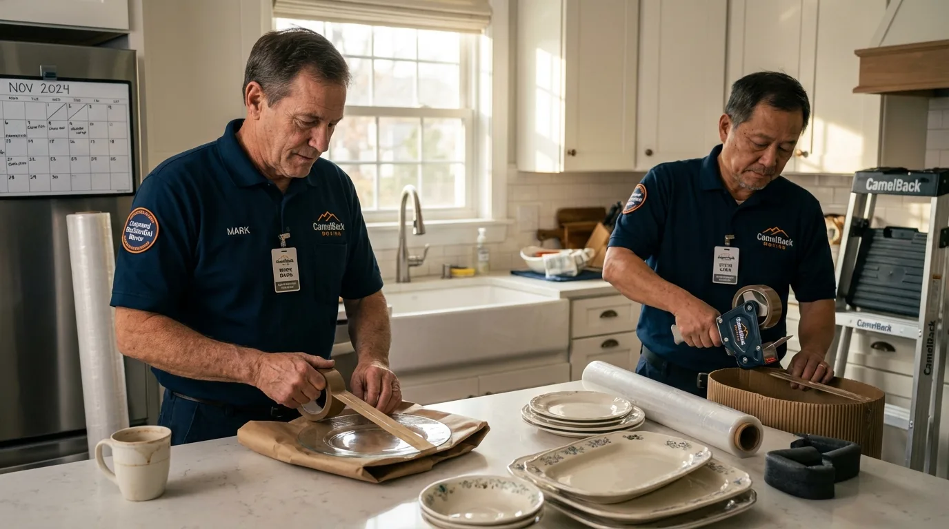 Professional crew packing kitchen dishware in Carrollton, MI